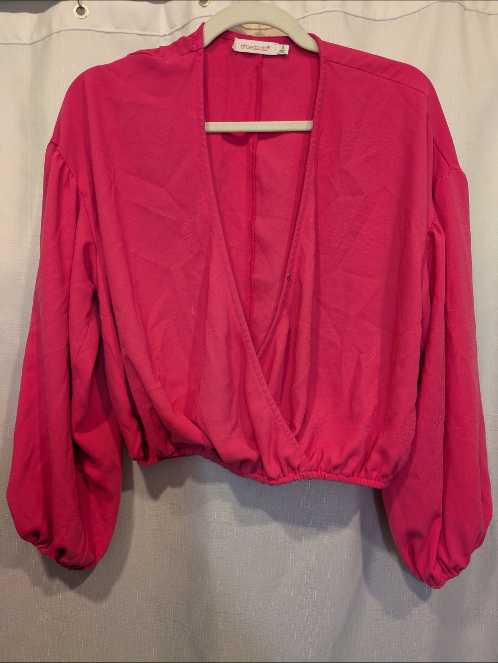 Shoe Dazzle Hot Pink Surplice Long Sleeve Crop Top